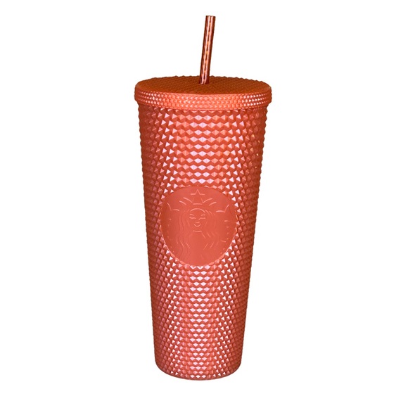 Starbucks Venti 24 Oz Studded Tumbler Cup Pearl Orange Bling Cold Drinks New - Picture 10 of 10